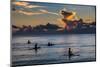 Surfer at Sunset in Guam, Us Territory, Central Pacific, Pacific-Michael Runkel-Mounted Photographic Print