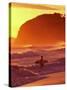 Surfer at Sunset, St Kilda Beach, Dunedin, New Zealand-David Wall-Stretched Canvas