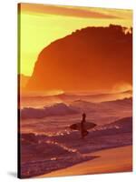 Surfer at Sunset, St Kilda Beach, Dunedin, New Zealand-David Wall-Stretched Canvas