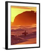 Surfer at Sunset, St Kilda Beach, Dunedin, New Zealand-David Wall-Framed Photographic Print