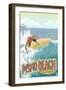 Surfer Big Wave - Pismo Beach, California-Lantern Press-Framed Art Print