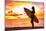 Surfer Bikini Girl on Hawaii Beach Holding Surf Board Watching Ocean Waves at Sunset. Silhouette Of-Maridav-Mounted Photographic Print