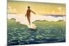 Surfer Coming In-null-Mounted Art Print