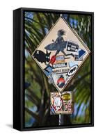 Surfer Crossing Sign, Rincon, PR-George Oze-Framed Stretched Canvas