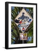 Surfer Crossing Sign, Rincon, PR-George Oze-Framed Photographic Print