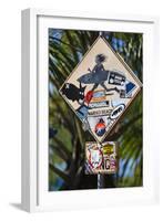 Surfer Crossing Sign, Rincon, PR-George Oze-Framed Photographic Print