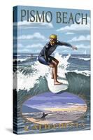 Surfer Day Scene - Pismo Beach, California-Lantern Press-Stretched Canvas