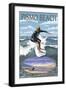 Surfer Day Scene - Pismo Beach, California-Lantern Press-Framed Art Print