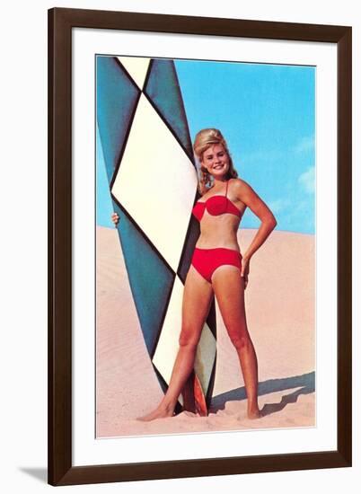 Surfer Girl in Red Two-Piece-null-Framed Art Print