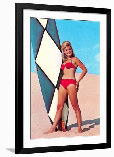 Surfer Girl in Red Two-Piece-null-Framed Art Print