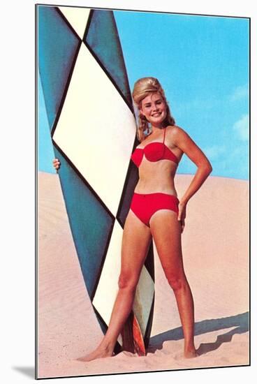 Surfer Girl in Red Two-Piece-null-Mounted Art Print
