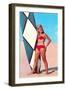 Surfer Girl in Red Two-Piece-null-Framed Art Print