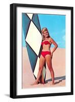 Surfer Girl in Red Two-Piece-null-Framed Art Print