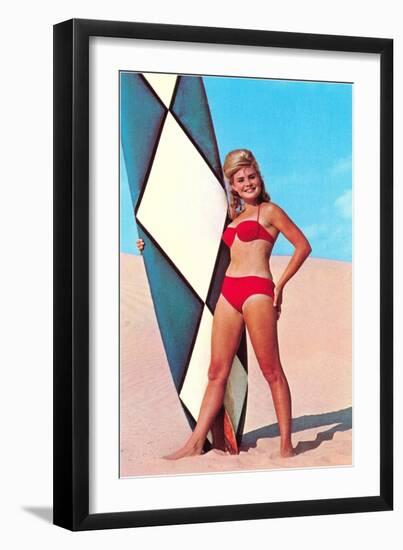 Surfer Girl in Red Two-Piece-null-Framed Art Print