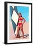 Surfer Girl in Red Two-Piece-null-Framed Art Print