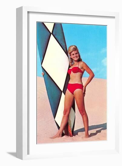 Surfer Girl in Red Two-Piece-null-Framed Art Print