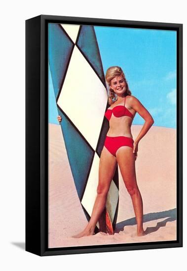 Surfer Girl in Red Two-Piece-null-Framed Stretched Canvas