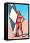 Surfer Girl in Red Two-Piece-null-Framed Stretched Canvas