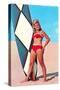 Surfer Girl in Red Two-Piece-null-Stretched Canvas