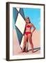 Surfer Girl in Red Two-Piece-null-Framed Art Print