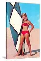 Surfer Girl in Red Two-Piece-null-Stretched Canvas