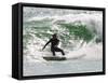 Surfer Goes Right at Tamarack Surf Beach, Carlsbad, California, USA-Nancy & Steve Ross-Framed Stretched Canvas