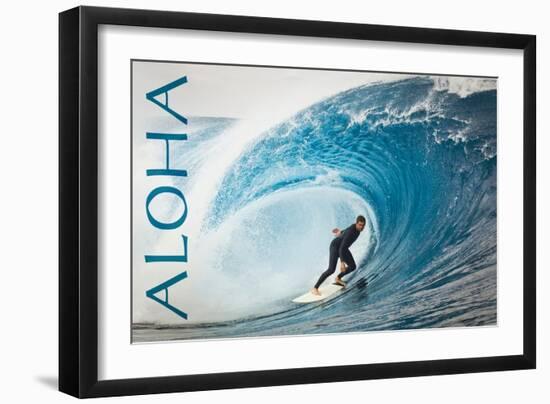 Surfer in Perfect Wave - Aloha-Lantern Press-Framed Art Print