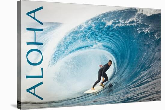 Surfer in Perfect Wave - Aloha-Lantern Press-Stretched Canvas