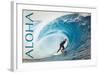 Surfer in Perfect Wave - Aloha-Lantern Press-Framed Art Print