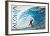 Surfer in Perfect Wave - Aloha-Lantern Press-Framed Art Print