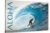 Surfer in Perfect Wave - Aloha-Lantern Press-Stretched Canvas