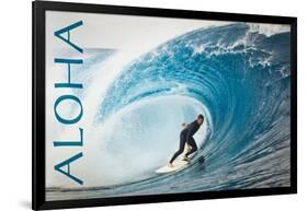Surfer in Perfect Wave - Aloha-Lantern Press-Framed Art Print