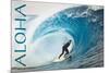 Surfer in Perfect Wave - Aloha-Lantern Press-Mounted Art Print
