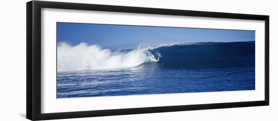 Surfer in the Sea, Tahiti, French Polynesia-null-Framed Photographic Print