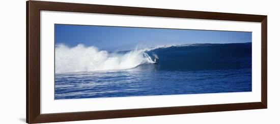 Surfer in the Sea, Tahiti, French Polynesia-null-Framed Photographic Print