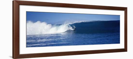 Surfer in the Sea, Tahiti, French Polynesia-null-Framed Photographic Print