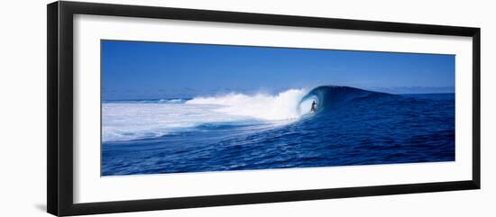 Surfer in the Sea, Tahiti, French Polynesia-null-Framed Photographic Print