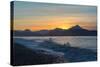 Surfer in Waves at Sunrise-Latitude 59 LLP-Stretched Canvas