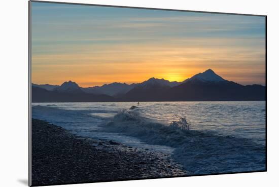 Surfer in Waves at Sunrise-Latitude 59 LLP-Mounted Photographic Print