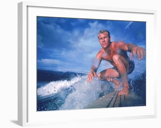 Surfer Nick Beck Riding His Surfboard in the Waters Off Hawaii-George Silk-Framed Photographic Print