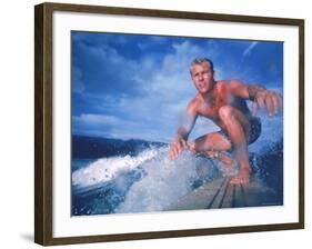 Surfer Nick Beck Riding His Surfboard in the Waters Off Hawaii-George Silk-Framed Photographic Print