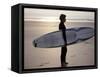 Surfer on a Beach, North Devon, England-Lauree Feldman-Framed Stretched Canvas