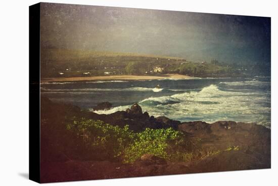 Surfer on a Waverunner in the Water at Hookipa Beach in Maui with the West Maui Mountains-pdb1-Stretched Canvas