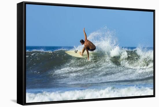 Surfer on Shortboard Riding Wave at Popular Playa Guiones Surf Beach-Rob Francis-Framed Stretched Canvas