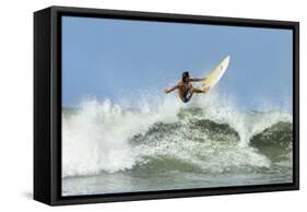 Surfer on Shortboard Riding Wave at Popular Playa Guiones Surf Beach-Rob Francis-Framed Stretched Canvas