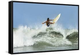 Surfer on Shortboard Riding Wave at Popular Playa Guiones Surf Beach-Rob Francis-Framed Stretched Canvas