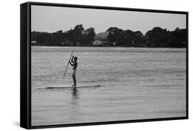 Surfer Paddling Shelter Island NY-null-Framed Stretched Canvas