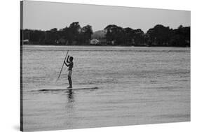 Surfer Paddling Shelter Island NY-null-Stretched Canvas