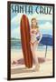 Surfer Pinup Girl - Santa Cruz, California-Lantern Press-Framed Art Print