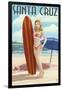 Surfer Pinup Girl - Santa Cruz, California-Lantern Press-Framed Art Print